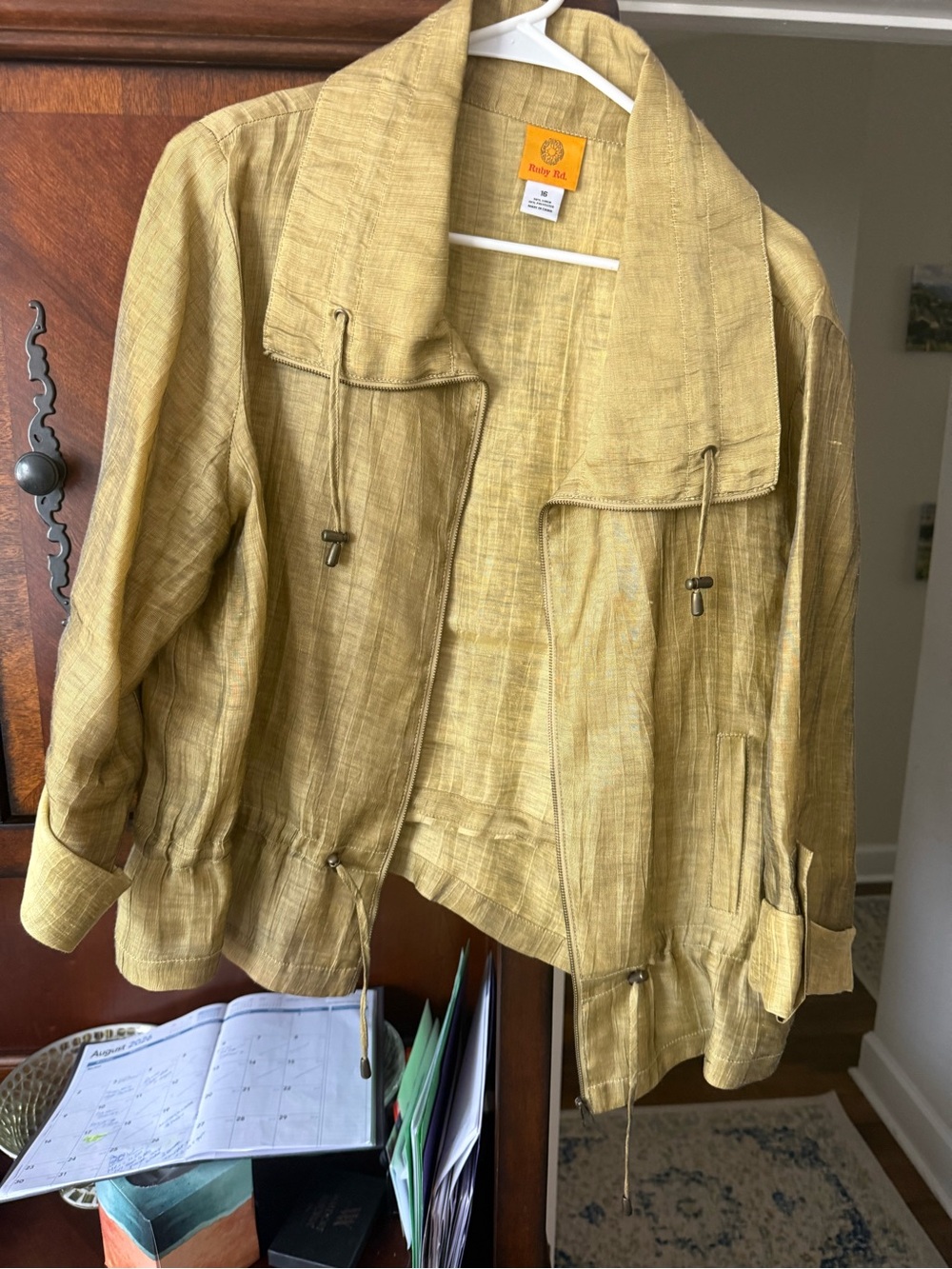 Ruby Rd. Drawstring Linen-Blend Utility Jacket in Mustard